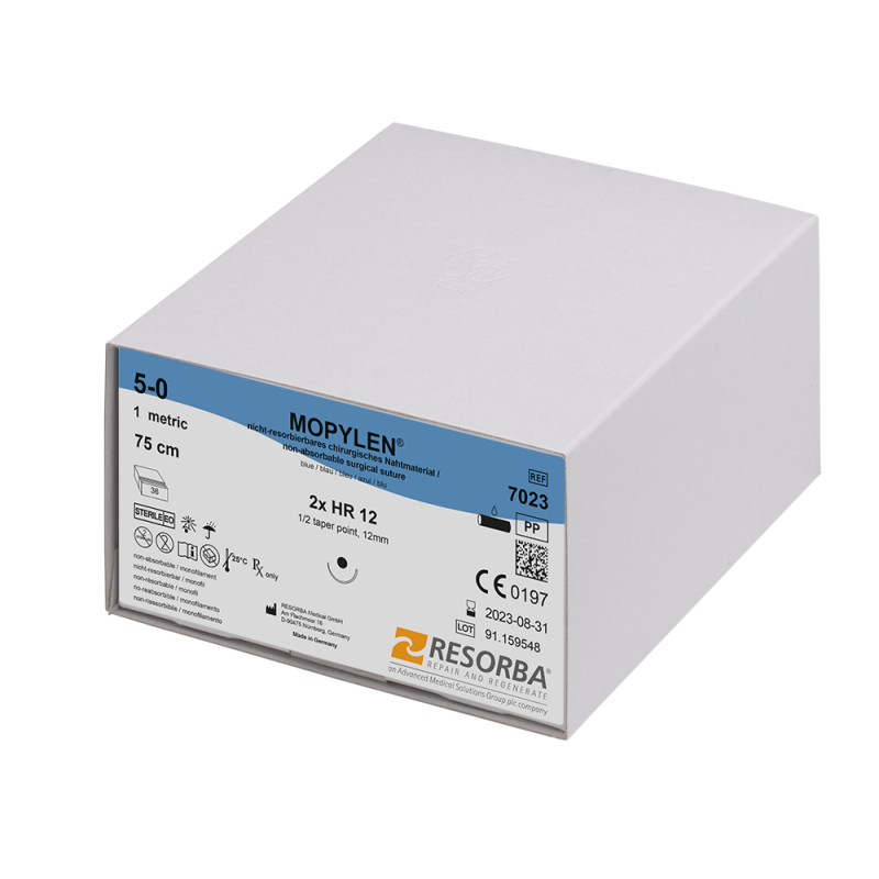 Мопілен USP5-0 синій, довжина 90см, дві колючі голки 17 мм, 1/2 кола